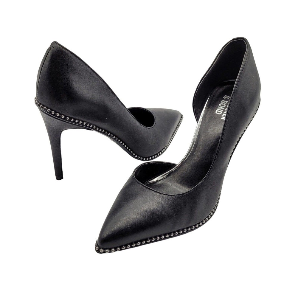 Bleecker & Bond womens Stiletto Heels Leather D'orsay Pumps sz 7 black studded